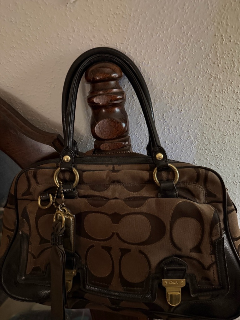 Coach Brown Signature Canvas Satchel with Dark Trim